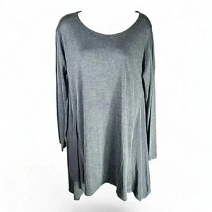Eileen Fisher Silk Cotton Tunic Top Gray S Round Neck Long Sleeve Asymmetrical